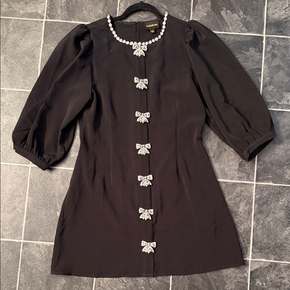 Winona Rhinestone Bow A-Line Mini Dress